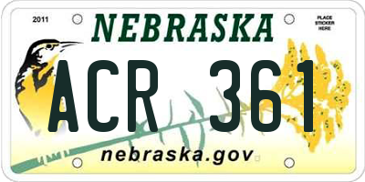 NE license plate ACR361
