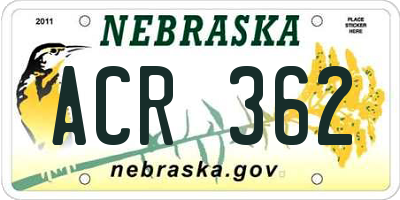 NE license plate ACR362
