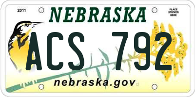 NE license plate ACS792