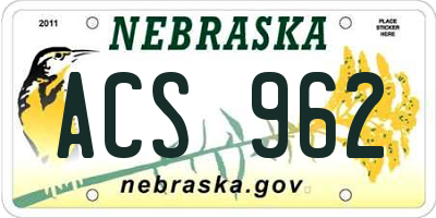 NE license plate ACS962