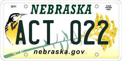 NE license plate ACT022