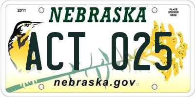 NE license plate ACT025