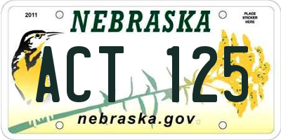 NE license plate ACT125