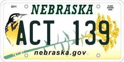 NE license plate ACT139