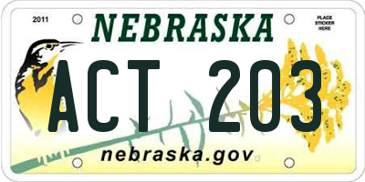 NE license plate ACT203