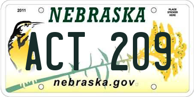 NE license plate ACT209