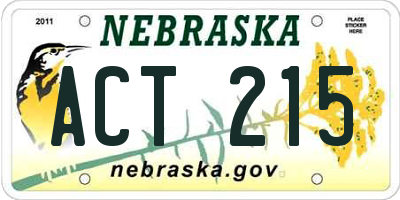 NE license plate ACT215