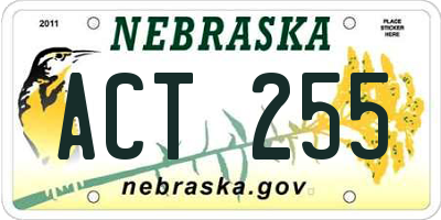 NE license plate ACT255