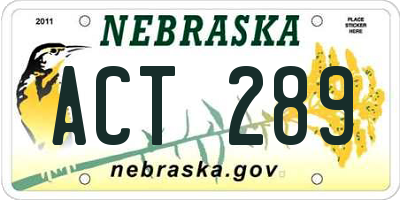 NE license plate ACT289