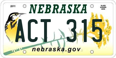 NE license plate ACT315