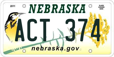 NE license plate ACT374