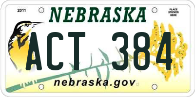 NE license plate ACT384