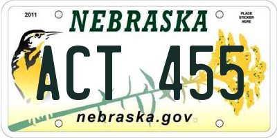 NE license plate ACT455
