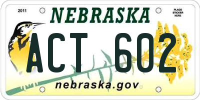 NE license plate ACT602