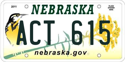 NE license plate ACT615