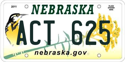 NE license plate ACT625