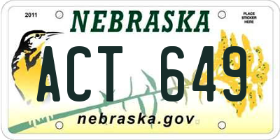 NE license plate ACT649