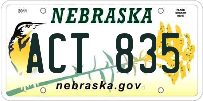 NE license plate ACT835