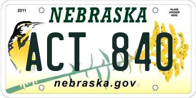 NE license plate ACT840