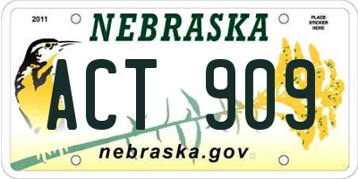 NE license plate ACT909