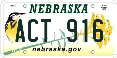 NE license plate ACT916