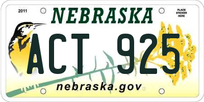 NE license plate ACT925