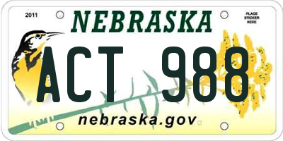 NE license plate ACT988