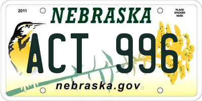 NE license plate ACT996