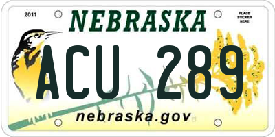 NE license plate ACU289