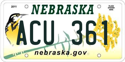 NE license plate ACU361