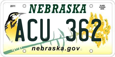 NE license plate ACU362