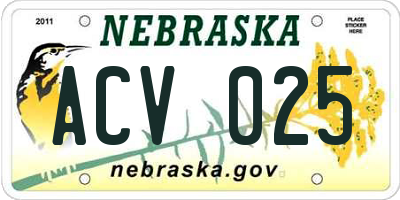 NE license plate ACV025