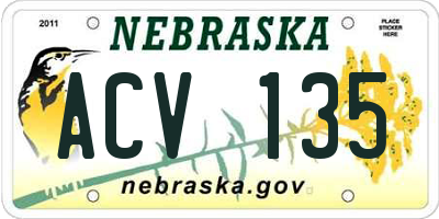 NE license plate ACV135