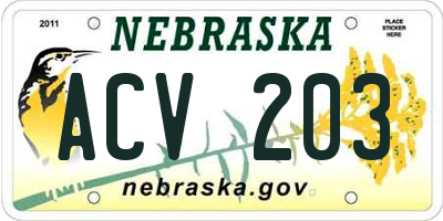 NE license plate ACV203