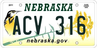NE license plate ACV316