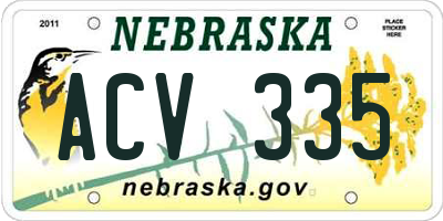 NE license plate ACV335