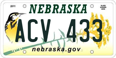 NE license plate ACV433