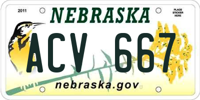 NE license plate ACV667