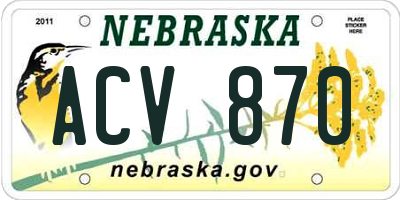 NE license plate ACV870