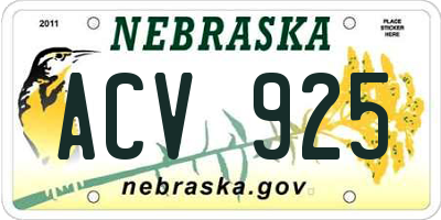 NE license plate ACV925