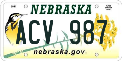 NE license plate ACV987