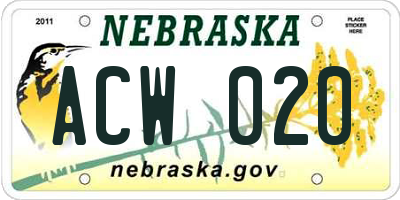NE license plate ACW020