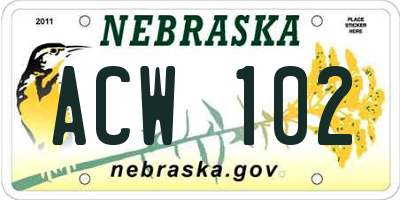 NE license plate ACW102