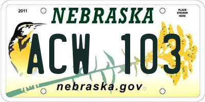 NE license plate ACW103