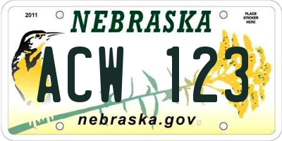 NE license plate ACW123