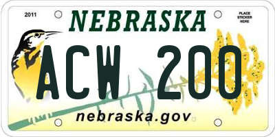 NE license plate ACW200