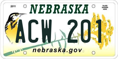 NE license plate ACW201