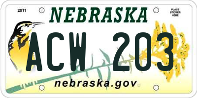 NE license plate ACW203