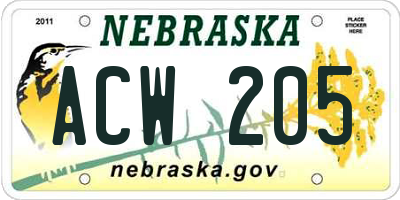 NE license plate ACW205