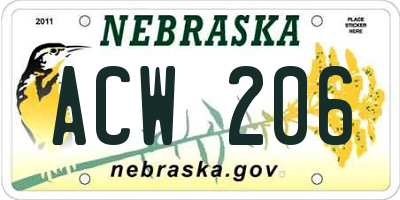 NE license plate ACW206